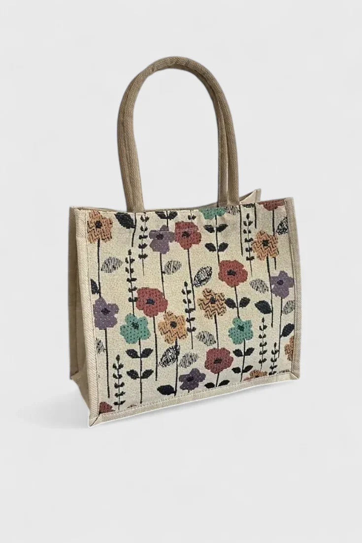 Bluma | Bolsa de Yute con Estampado Floral y Diseño Ecológico