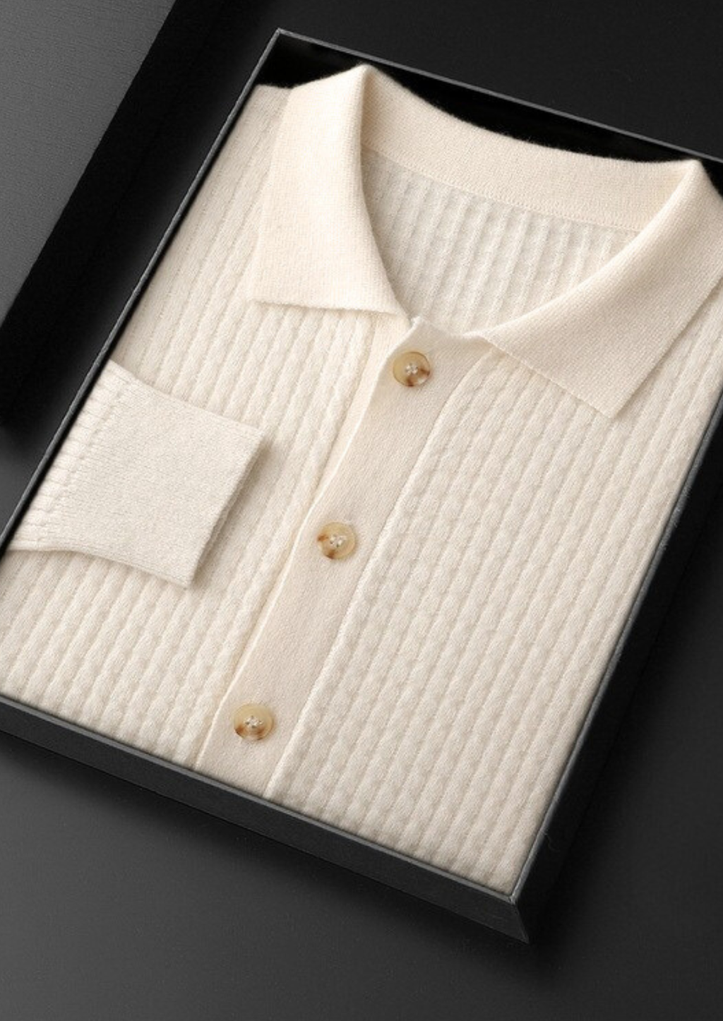 PURE CASHMERE IVORY TEXTURED BUTTON CARDIGAN