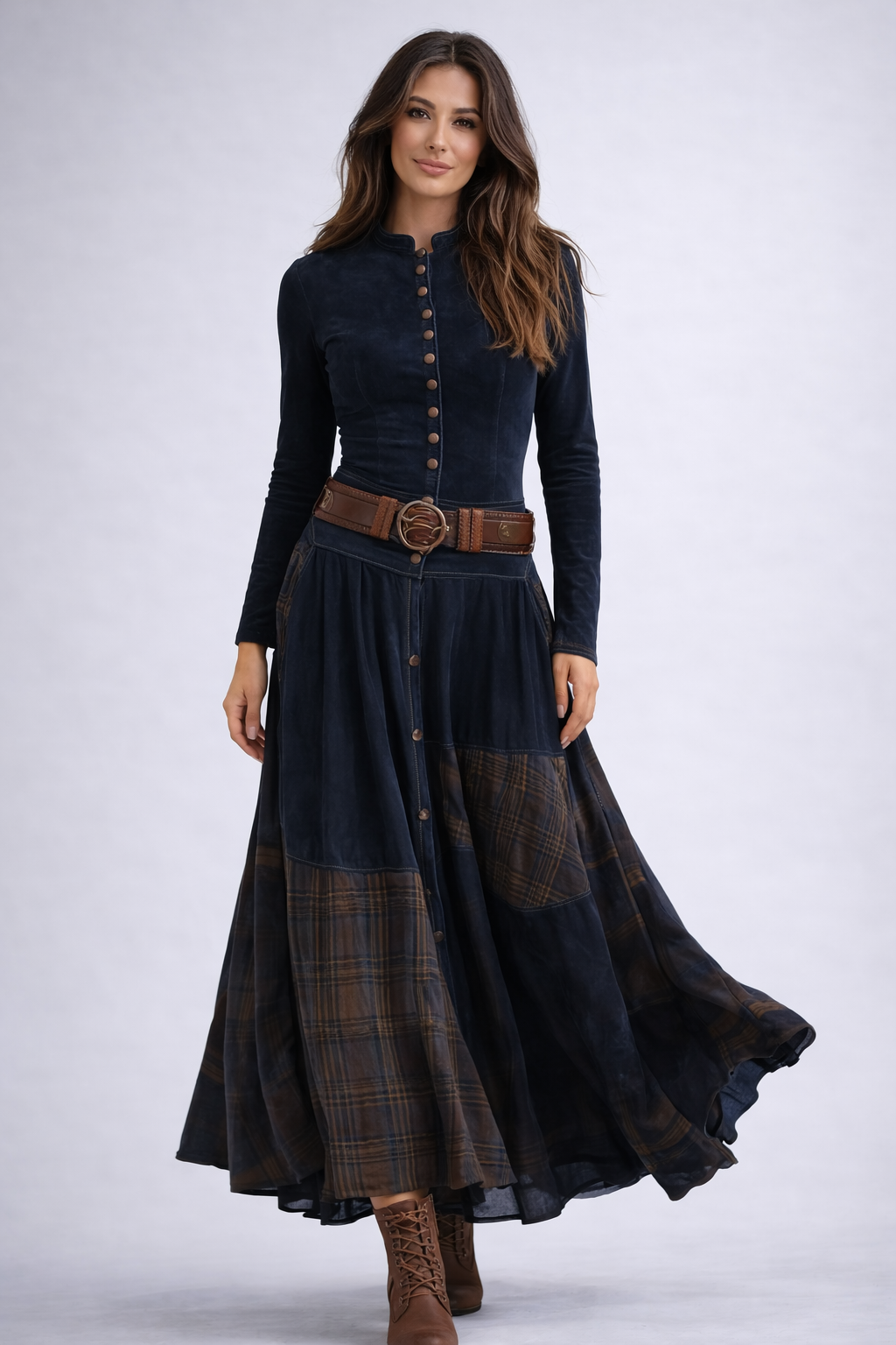 Elsa | Vestido maxi de ante con cinturón