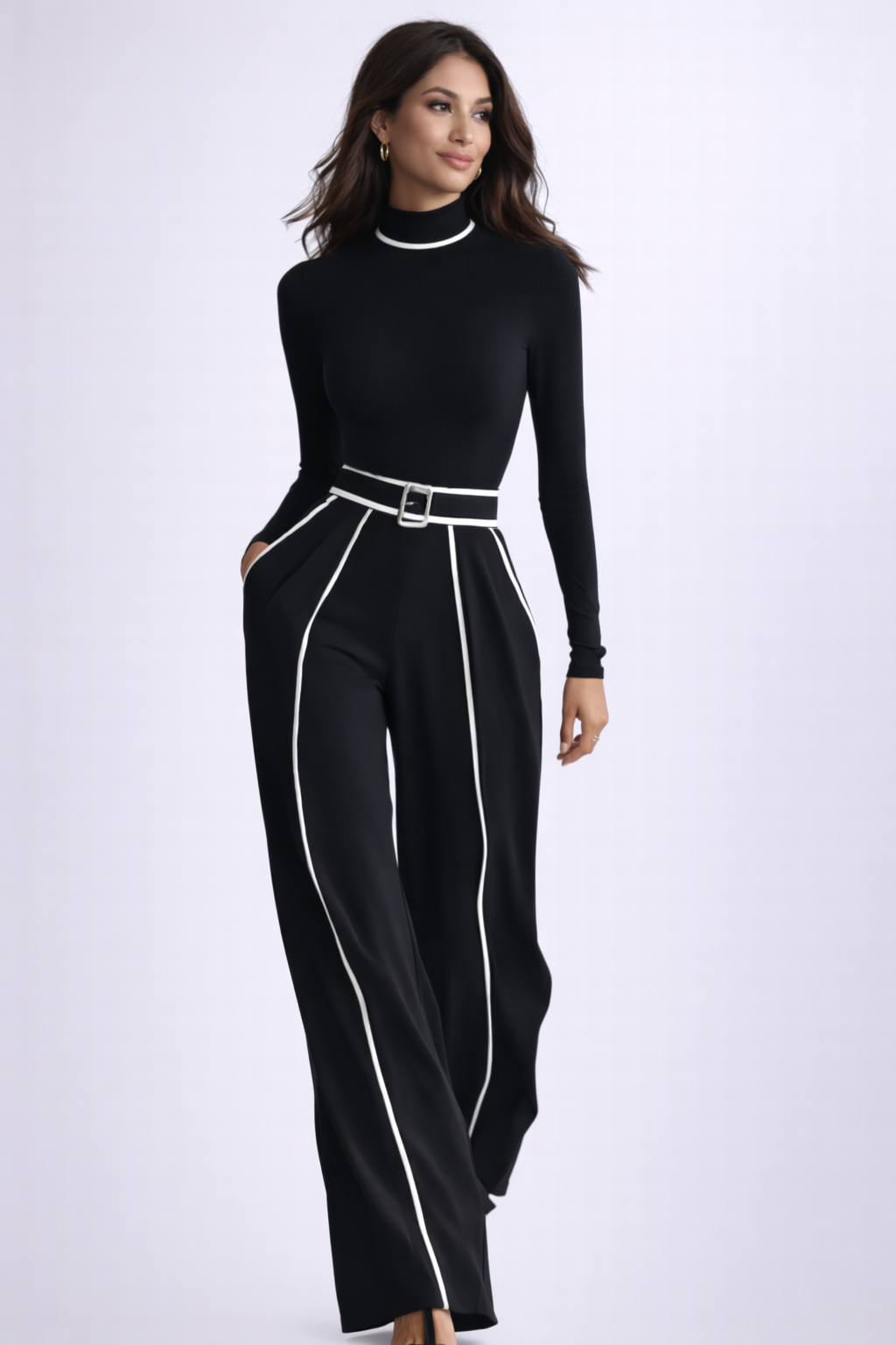 Tatiana ❘ Conjunto Elegante de dos piezas con cuello alto y pantalón ancho