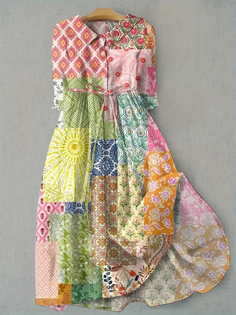 Juliette | Vestido patchwork en tonos combinados