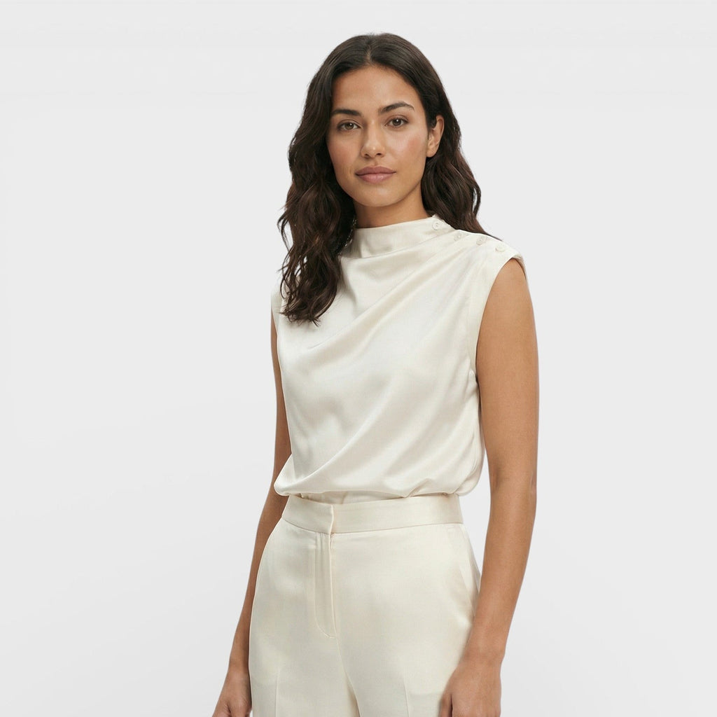 Iris | Blusa Satén Drapeada Cuello Mao