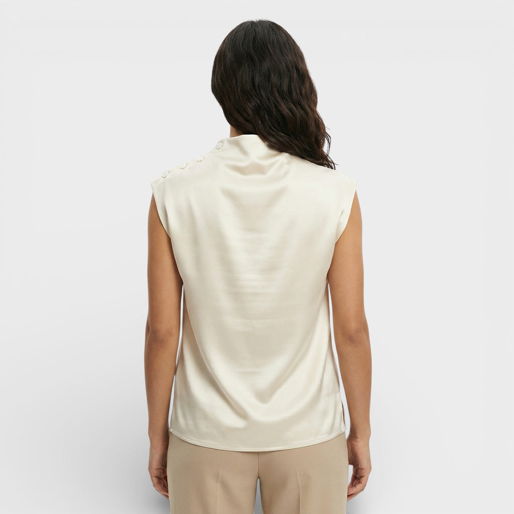 Iris | Blusa Satén Drapeada Cuello Mao