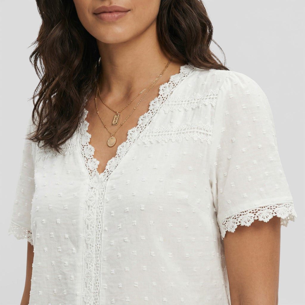 Lucía | Blusa Blanca Textura Escote Pico